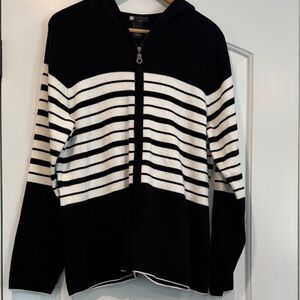Carole Little Black and White Zip-Up Hooded Sweater Size 1X